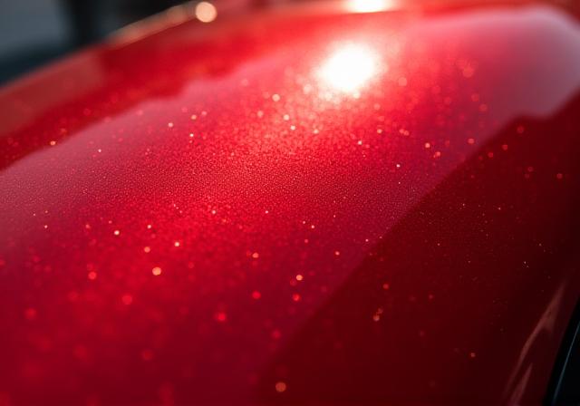 A sports car's paint with visible swirl marks.