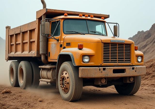 A work truck covered in dust and grime.